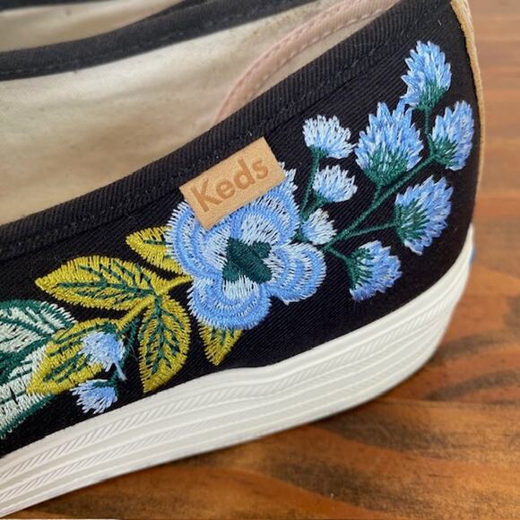 Keds Rifle Paper Co Botanical Black Platform Slip-on Sneakers - Size 8 - Picture 6 of 9